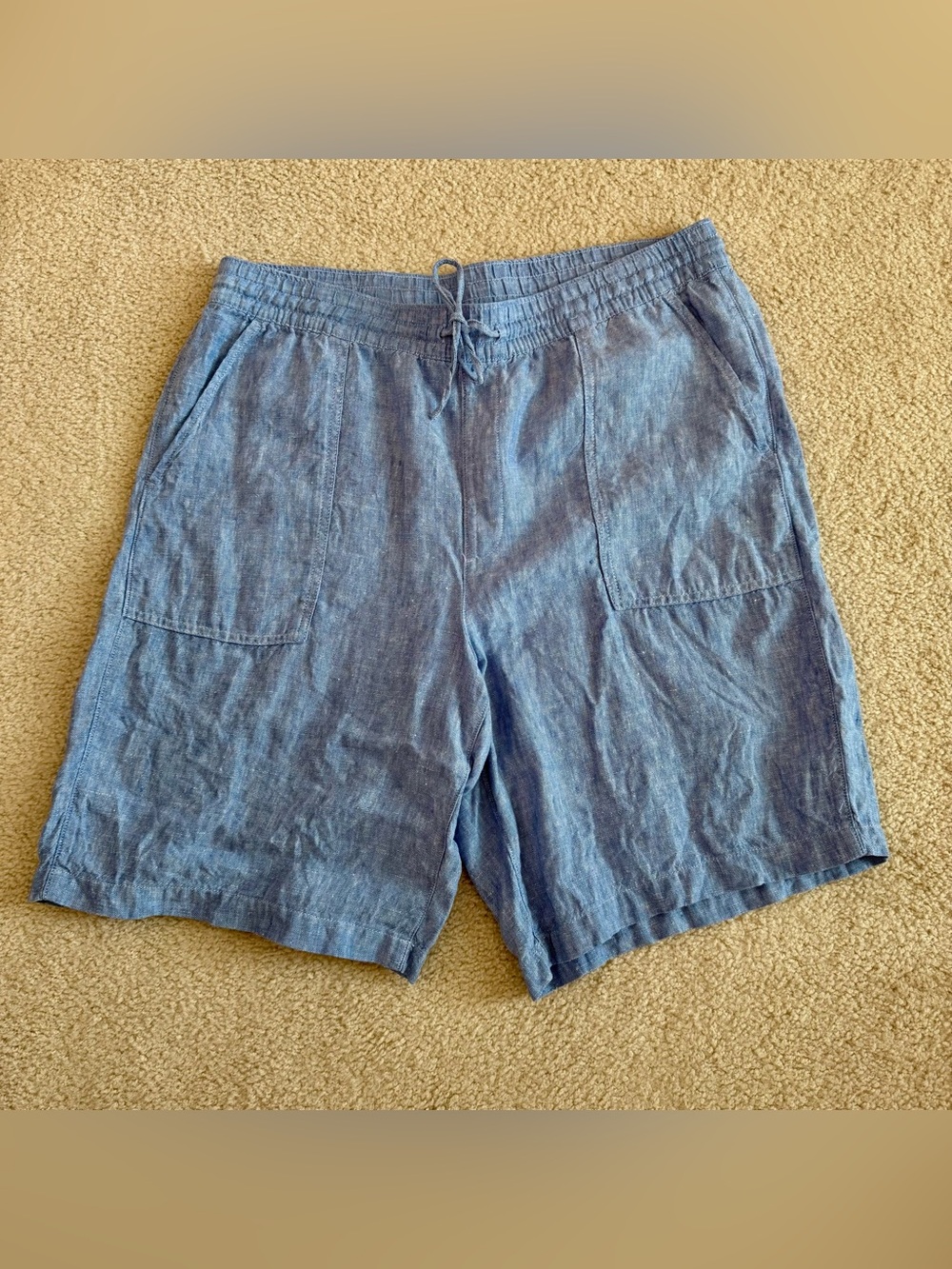 Lands End 100% Linen High Rise Pull On Drawstring Waist Bermuda Shorts Large